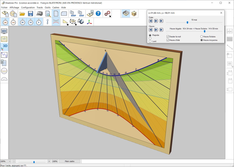 Cadran visualisé en 3D dans le logiciel Shadows