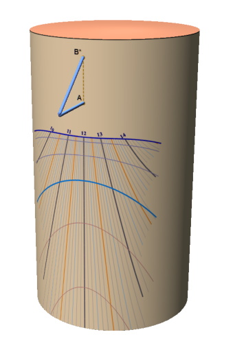 Exterior cylindrical sundial drawn with Shadows