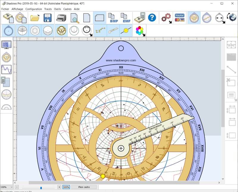 Ecran du logiciel Shadows Pro