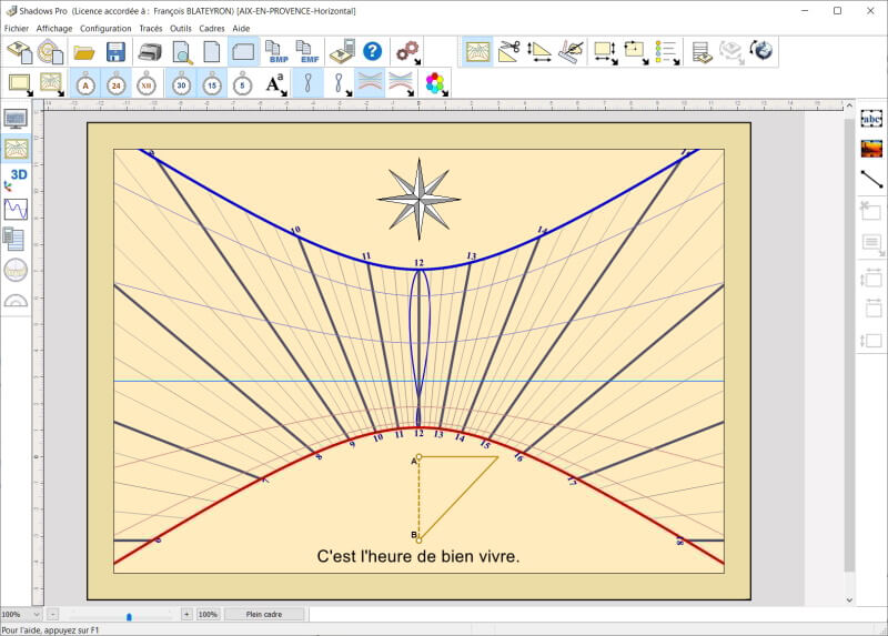 Horizontal sundial on screen