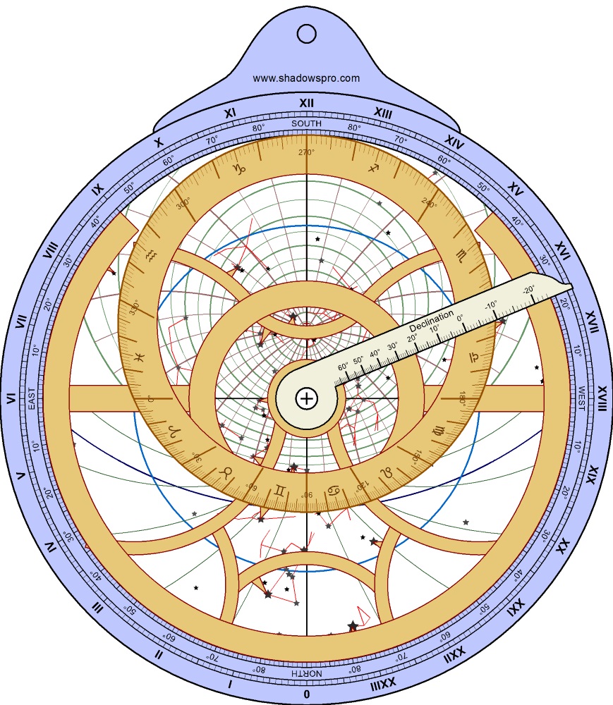 Planispheric astrolabe with its rete and ruler