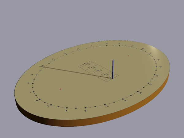 Vue 3D améliorée d'un cadran analemmatique