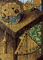 Detail showing a quadrant astrolabe and sundials